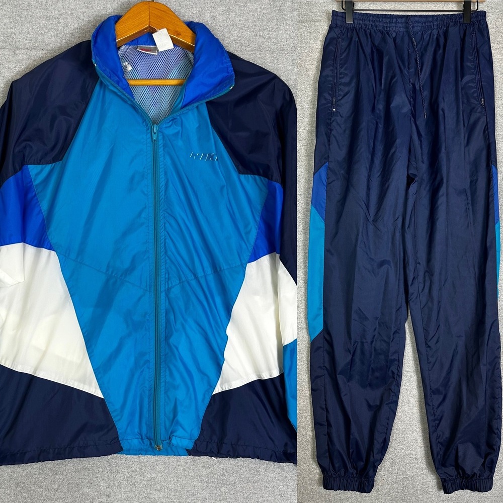 Nike Track Suit Mens M Blue Vintage 90s Colorblock Windbreaker Set